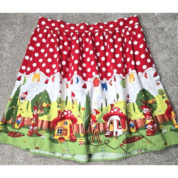 Retrolicious Dresses & Skirts - Retrolicious Women's 2X Gnomeville Skirt Mushrooms Gnomes Kitschy Rockabilly